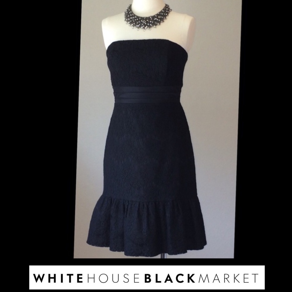 Beautiful WHBM black strapless lace dress, 4